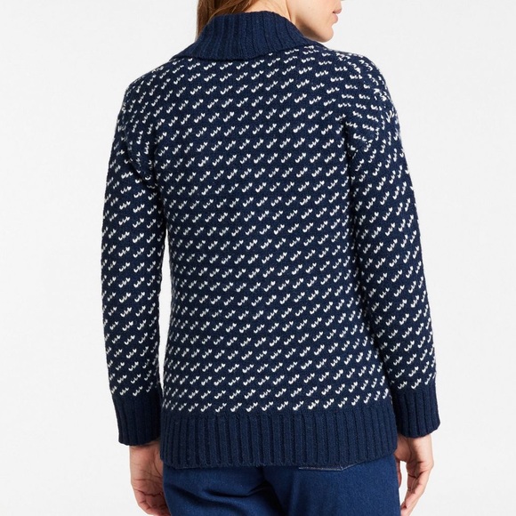 L.L. Bean Classic Ragg Wool Sweater, Cardigan Bird's-Eye Navy and White - Picture 3 of 7